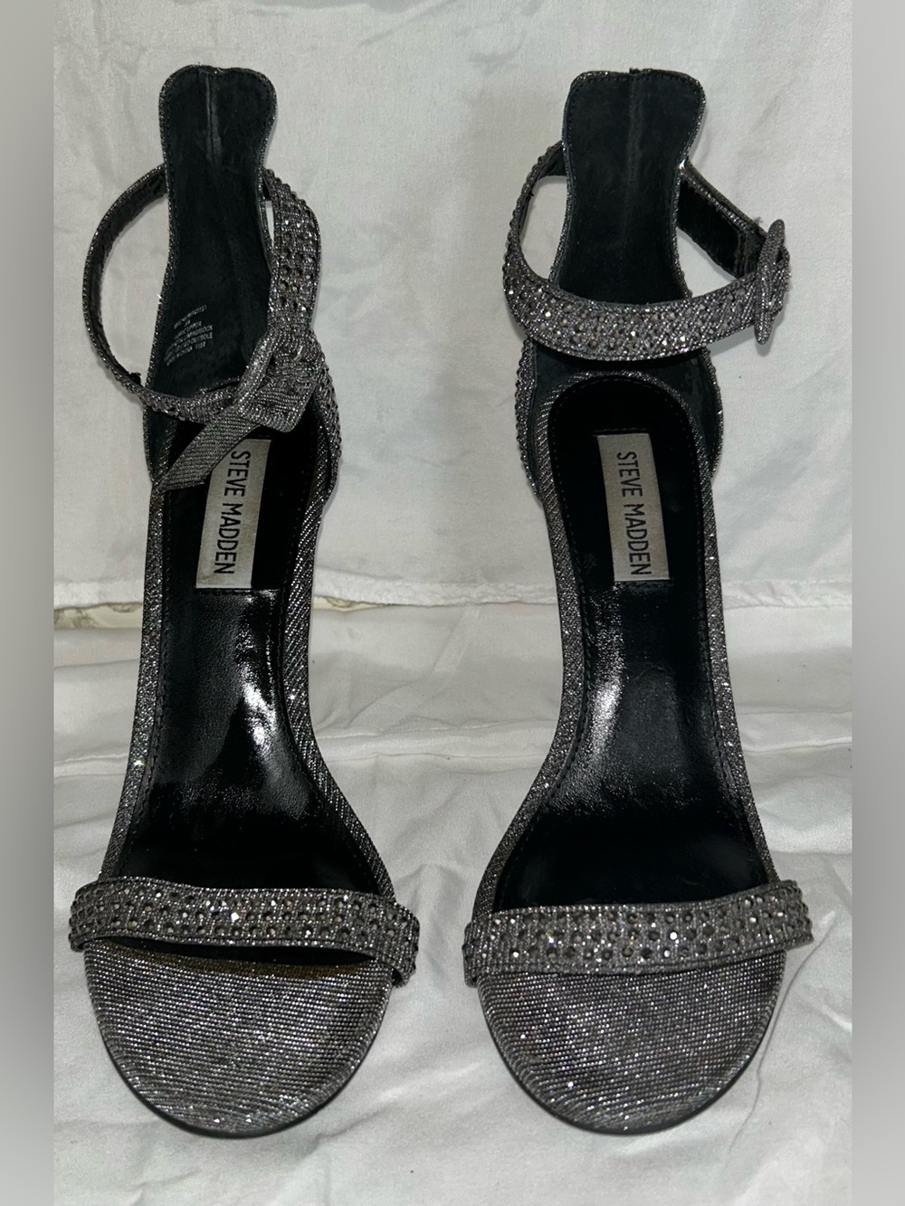Steve Madden Silver Glitter Ankle-Strap Heels